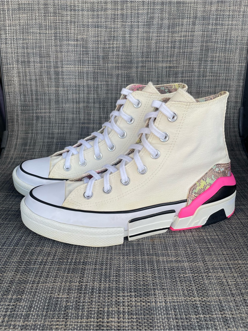 Converse All Star High Top Sneakers in White with Pink Accent - Picture 7 of 13